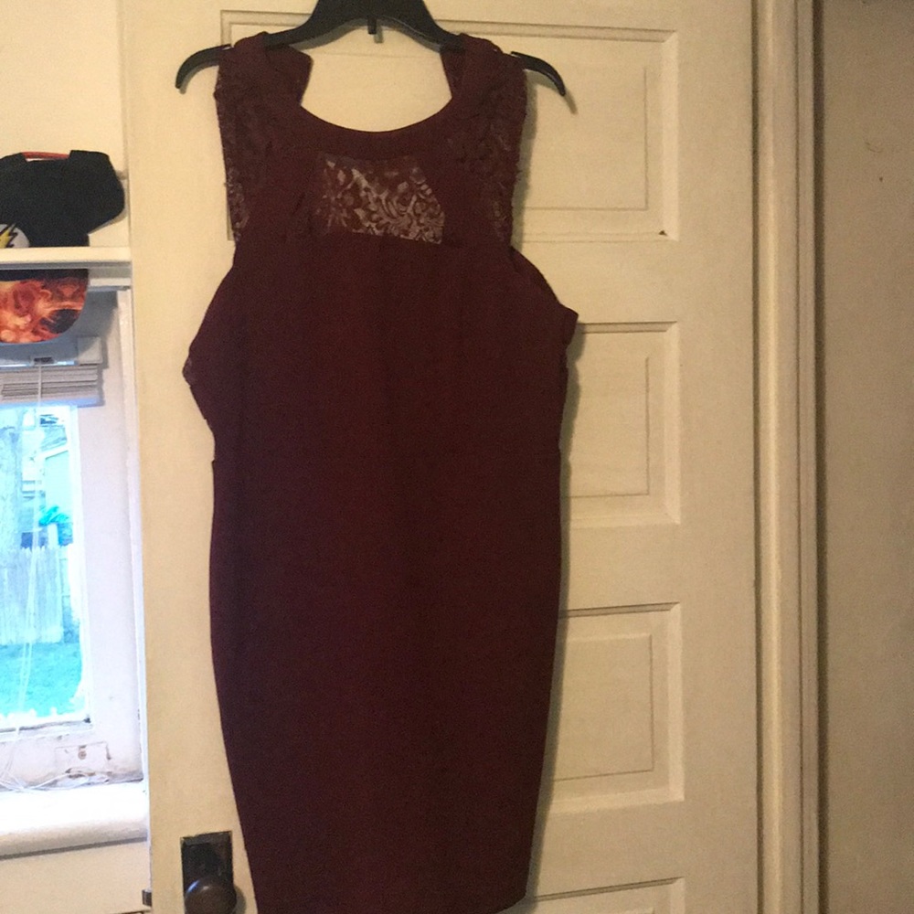 Burgundy dress with lace cut outs